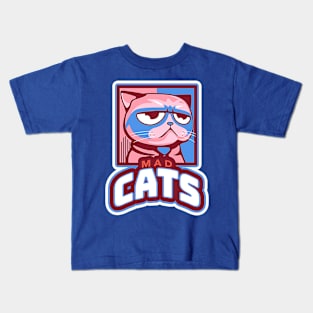 Mad Cats (grumpy-faced kitty in pink+blue) Kids T-Shirt